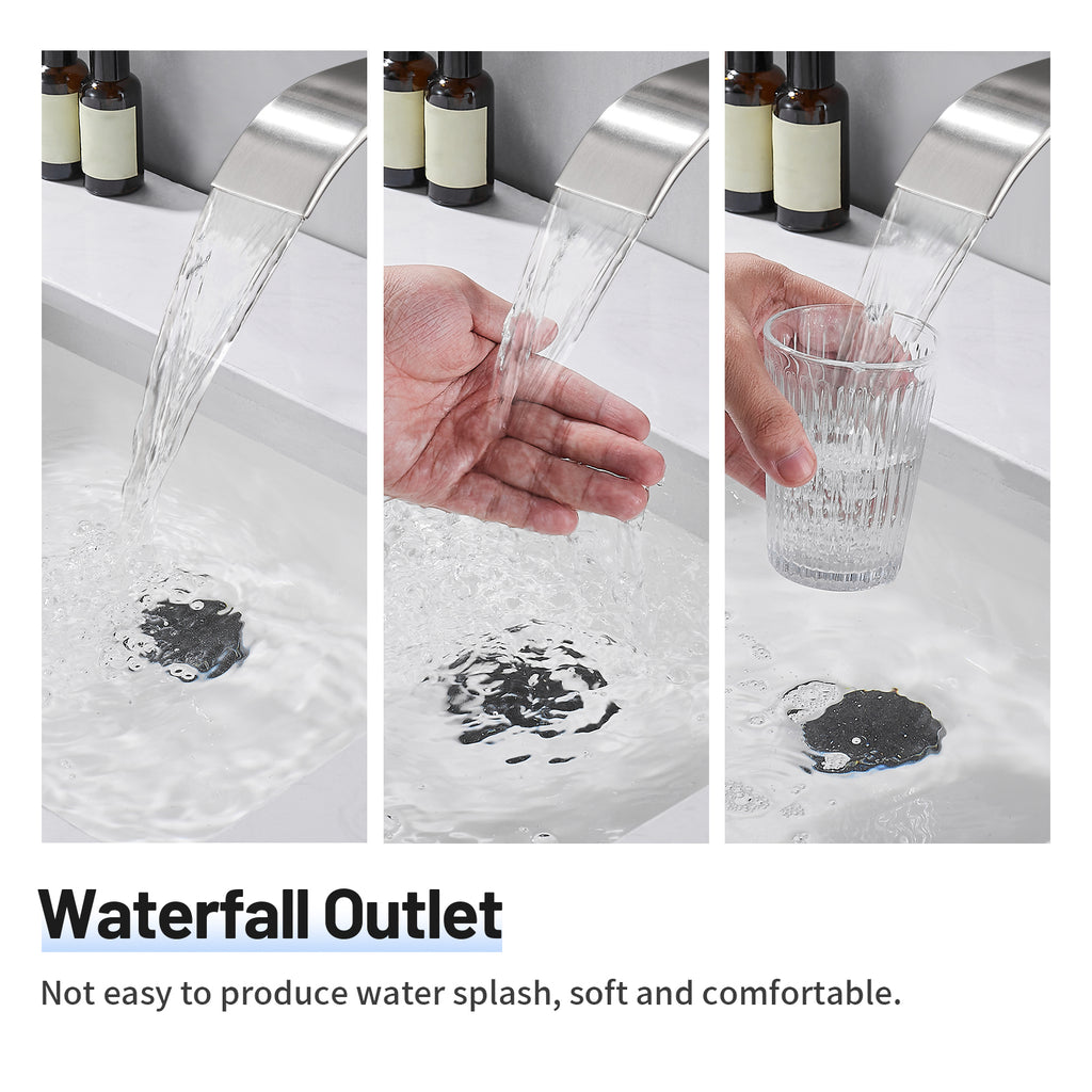 Arc Waterfall Single Handle Single Hole Bathroom Faucet in  Nickel