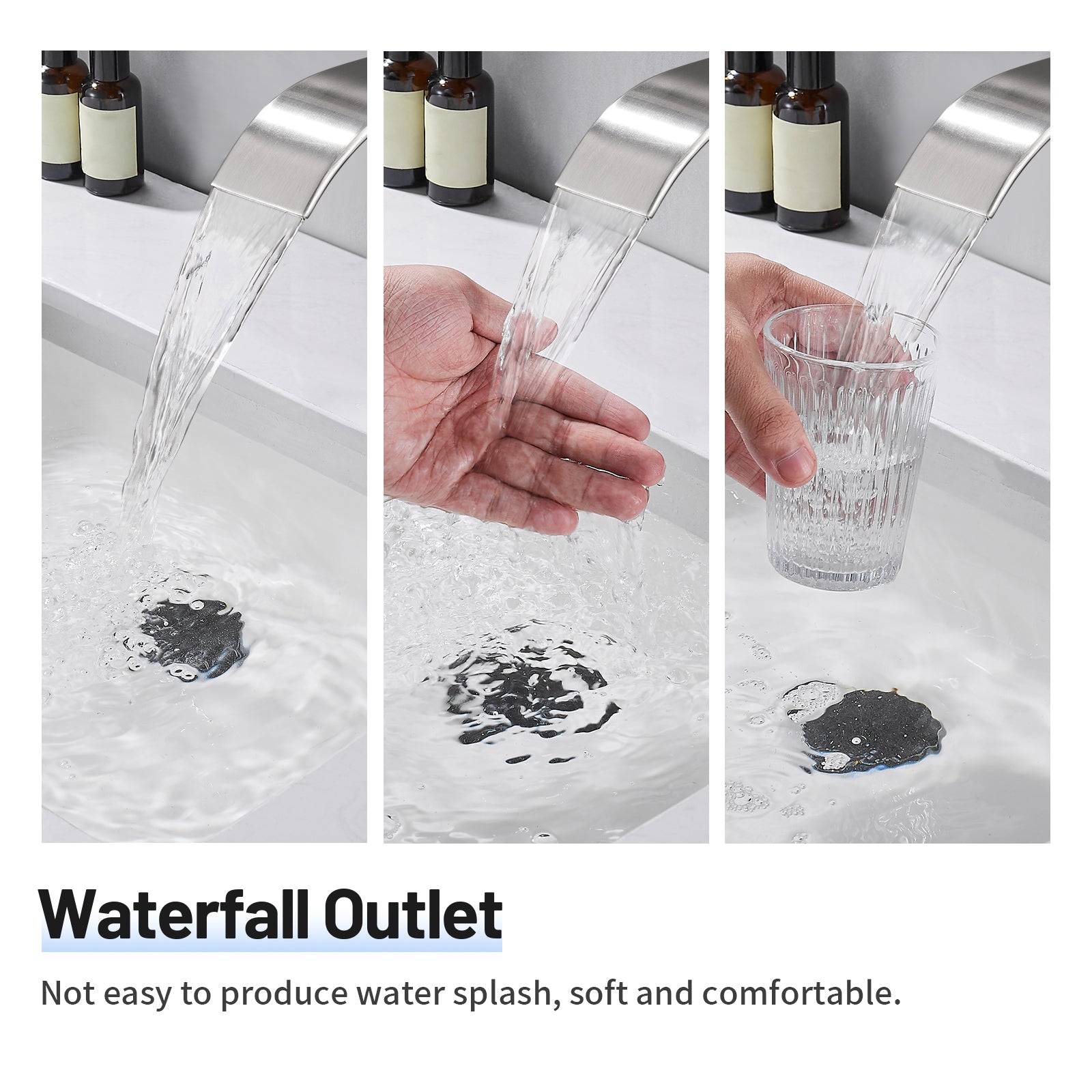 Arc Waterfall Single Handle Single Hole Bathroom Faucet in  Nickel