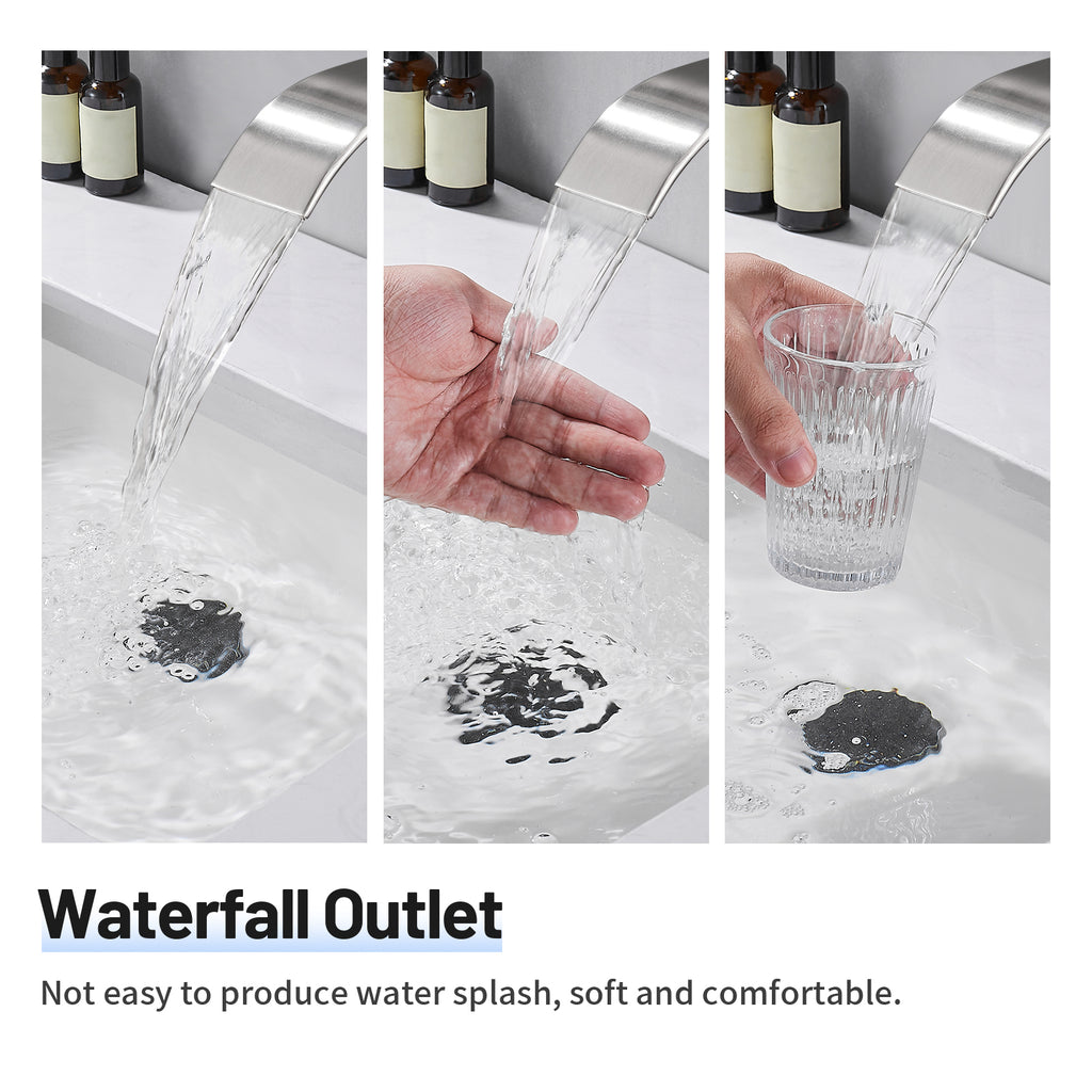Arc Waterfall Single Handle Single Hole Bathroom Faucet with Drain Kit Includedin Brushed Nickel