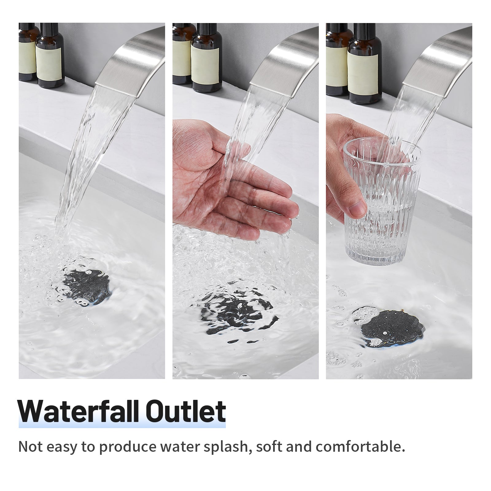 Arc Waterfall Single Handle Single Hole Bathroom Faucet with Drain Kit Includedin Brushed Nickel