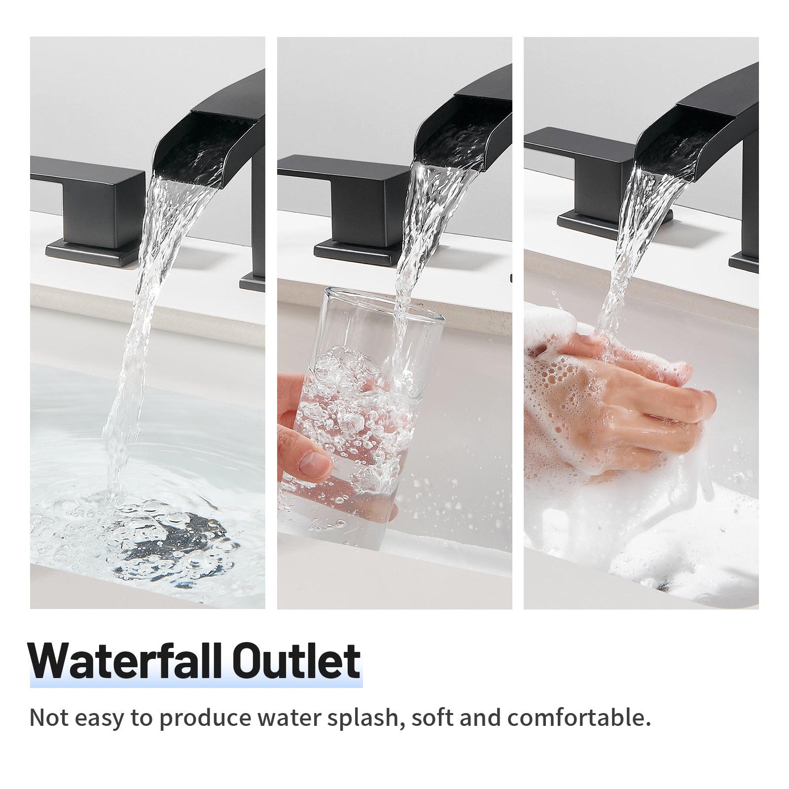Waterfall 304 stainless steel 8 in. Widespread Double Handle Bathroom Faucet with Drain Kit Included in Matte Black