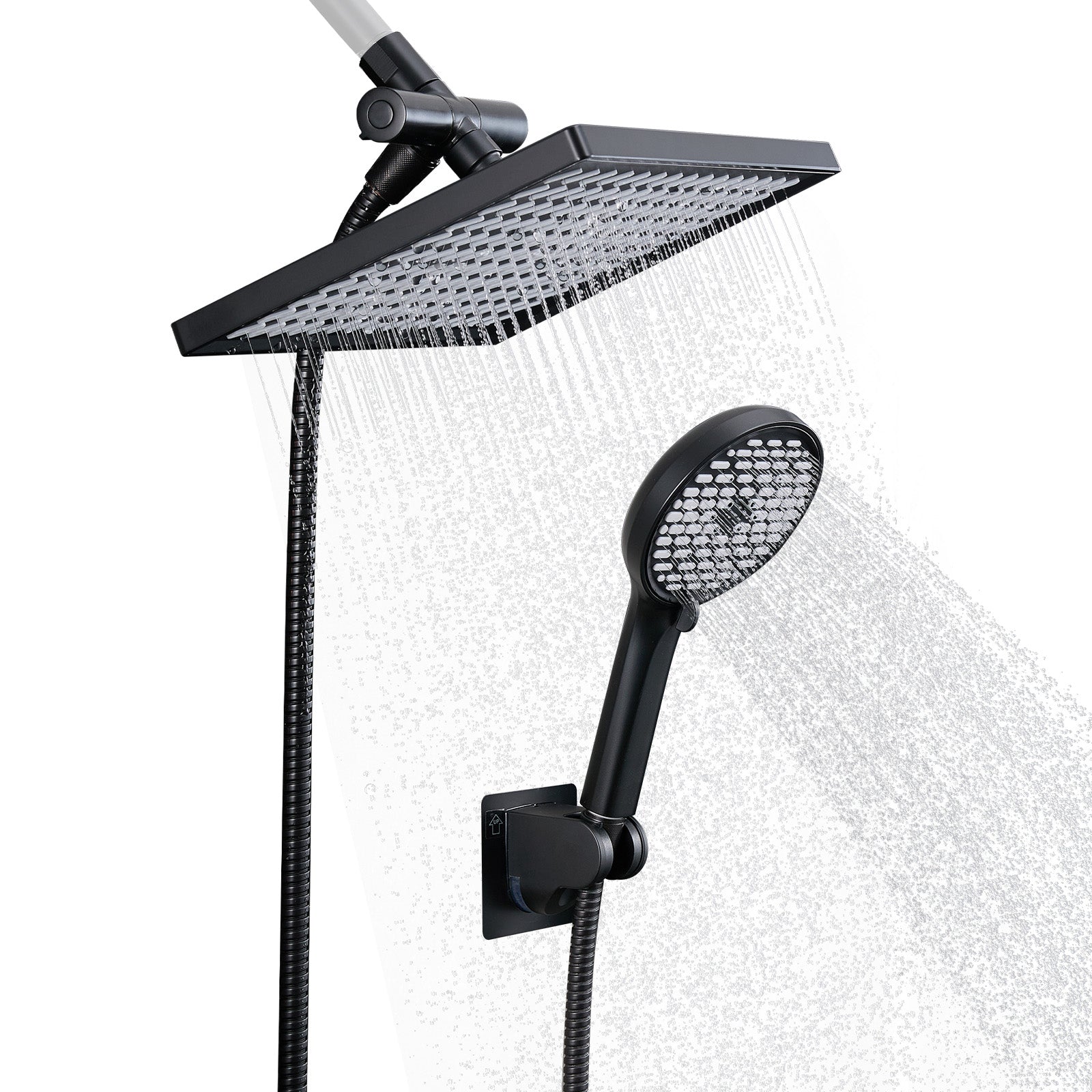 Rainfall Shower Head Combo 6-Spray 12 in. Wall Mount Dual Shower Heads and Handheld Shower Head with 1.8 GPM in Black