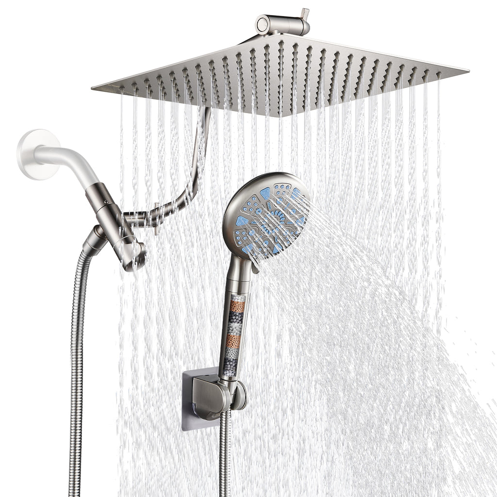 Rainfull 2-in-1 9-Spray Patterns Adjustable Wall Mount Shower Head with Filter 2.5 GPM and Handheld Shower Head in Nickel