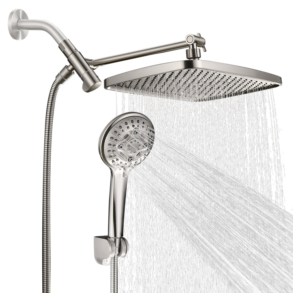 Rainfull 2-in-1 8-spray with 1.8 GPM 12 in.  Wall Mount Dual Shower Head and Handheld Shower Head in Brushed Nickel