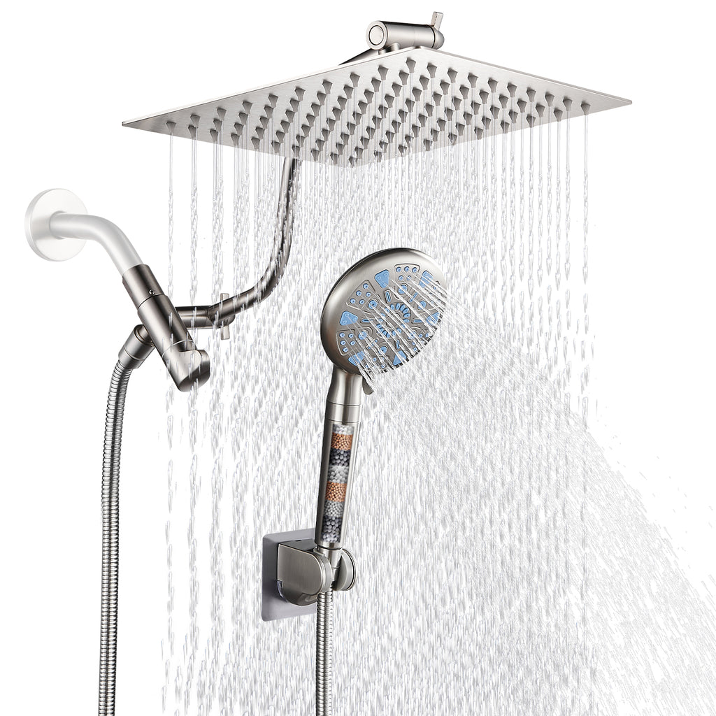 Rain Shower Head Combo 1.8 GPM 5-Spray 8 " Wall Mount Dual Shower Heads and Handheld Shower Head in Brushed Nicke