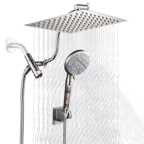 Rain Shower Head Combo 1.8 GPM 5-Spray 8 " Wall Mount Dual Shower Heads and Handheld Shower Head in Brushed Nicke