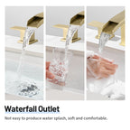 Waterfall Spout 304 stainless steel 8 in. Widespread Double Handle Bathroom Faucet with Drain Kit Included in Gold