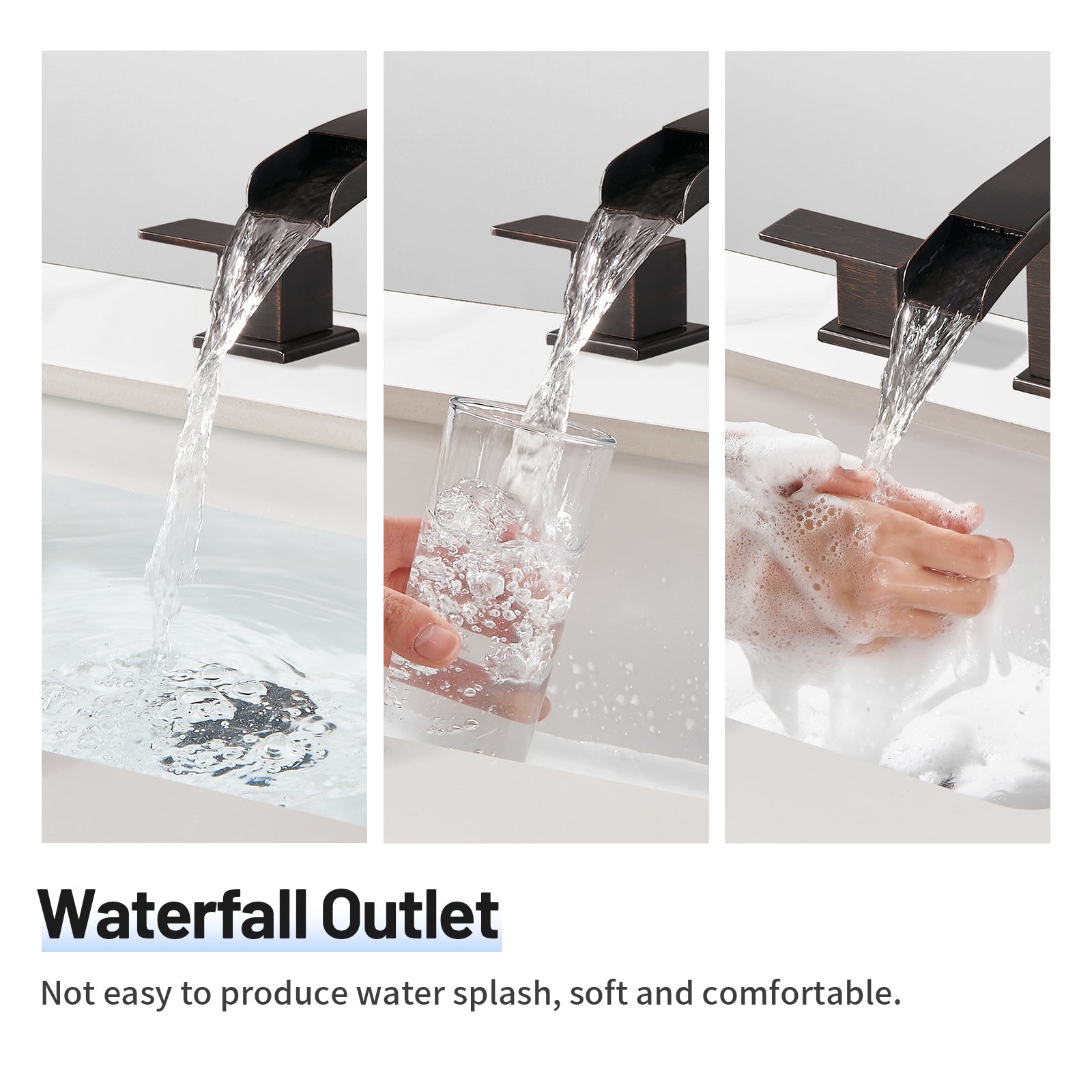 Waterfall 304 stainless steel 8 in. Widespread Double Handle Bathroom Faucet with Drain Kit Included in Oil Rubbed Bronze