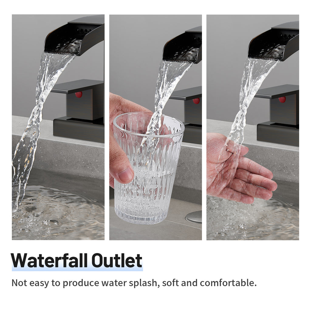 Waterfall 304 stainless steel 4 in. Centerset Double Handle Bathroom Faucet with Drain Kit Included in Oil Rubbed Bronze