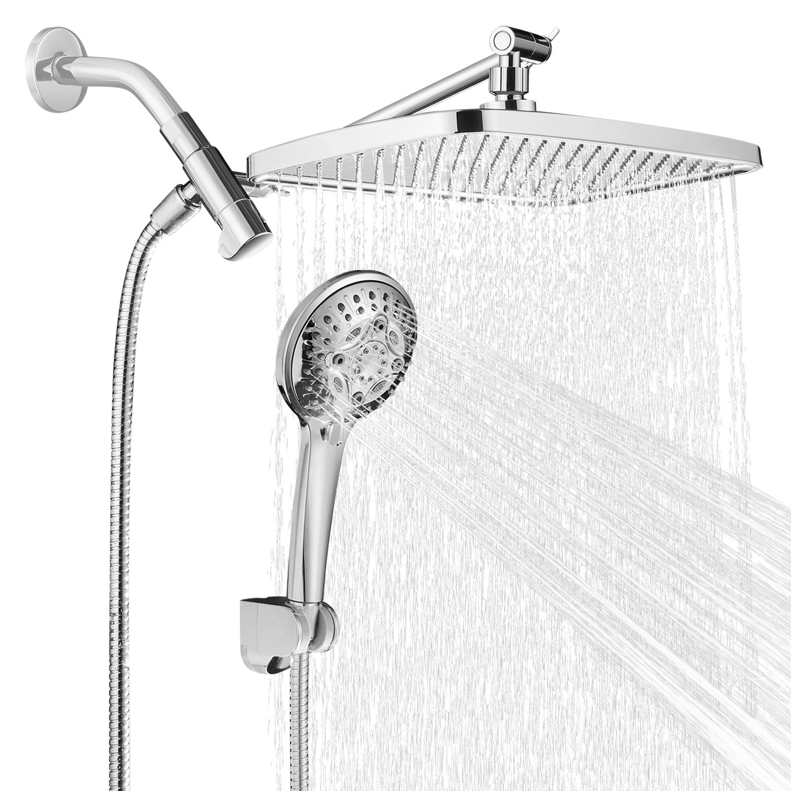 Rainfull 2-in-1 8-Spray Patterns with 1.8 GPM 12 in. Wall Mount Dual Shower Head and Handheld Shower Head in Chrome