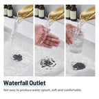 Waterfall Single Handle Single Hole Low Arc Bathroom Faucet With Metal Pop Up Drain Assembly Sink Faucet in Gold