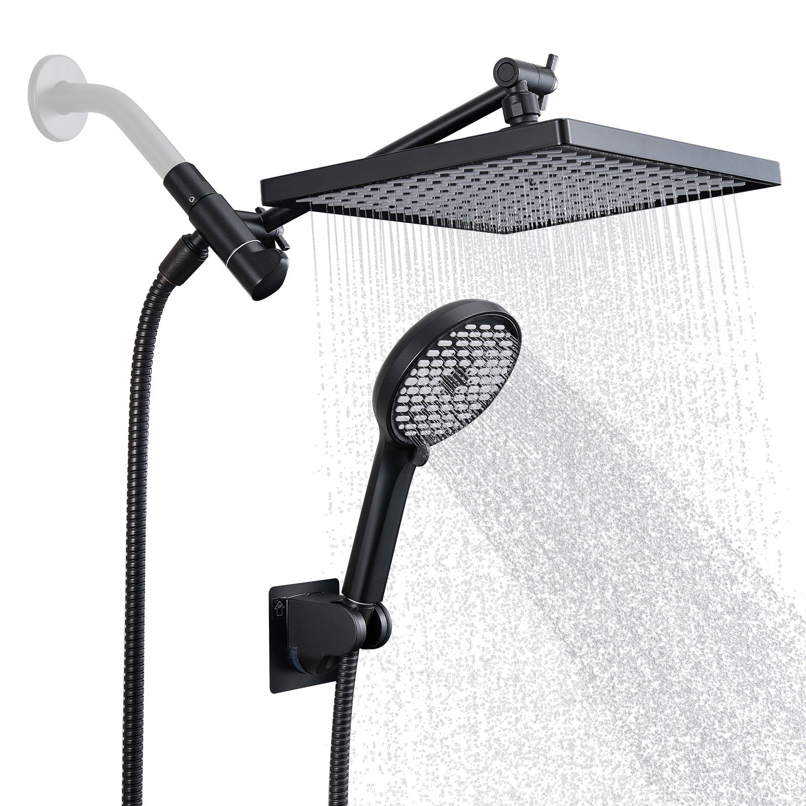 Rainfull 2-in-1 6-Spray 12 in. Wall Mount filtered Dual Shower Head Fixed and Handheld Shower Head 1.8  GPM in Black