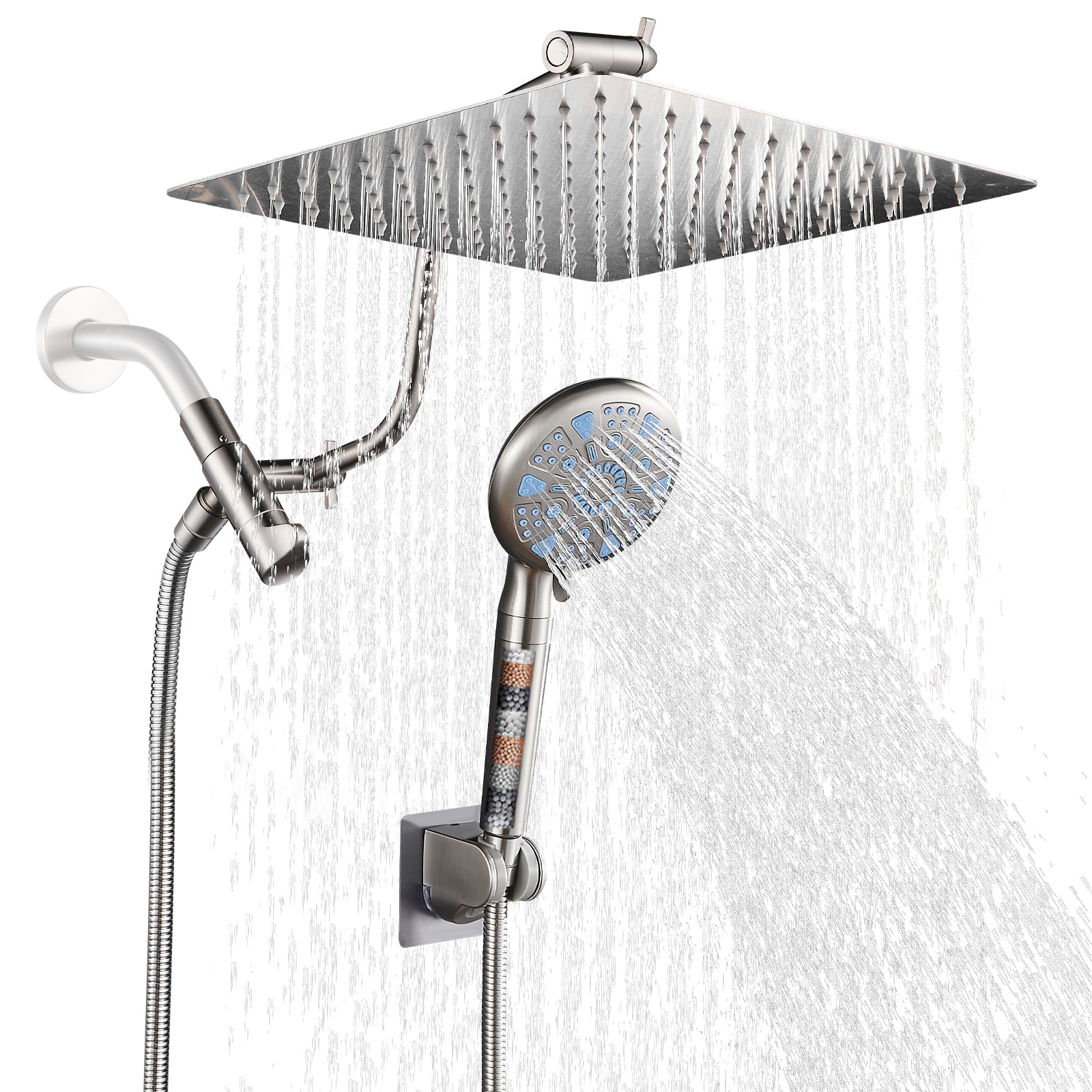 Rainfull 2-in-1 9-Spray Patterns Adjustable Wall Mount Shower Head with Filter 2.5 GPM and Handheld Shower Head in Nickel