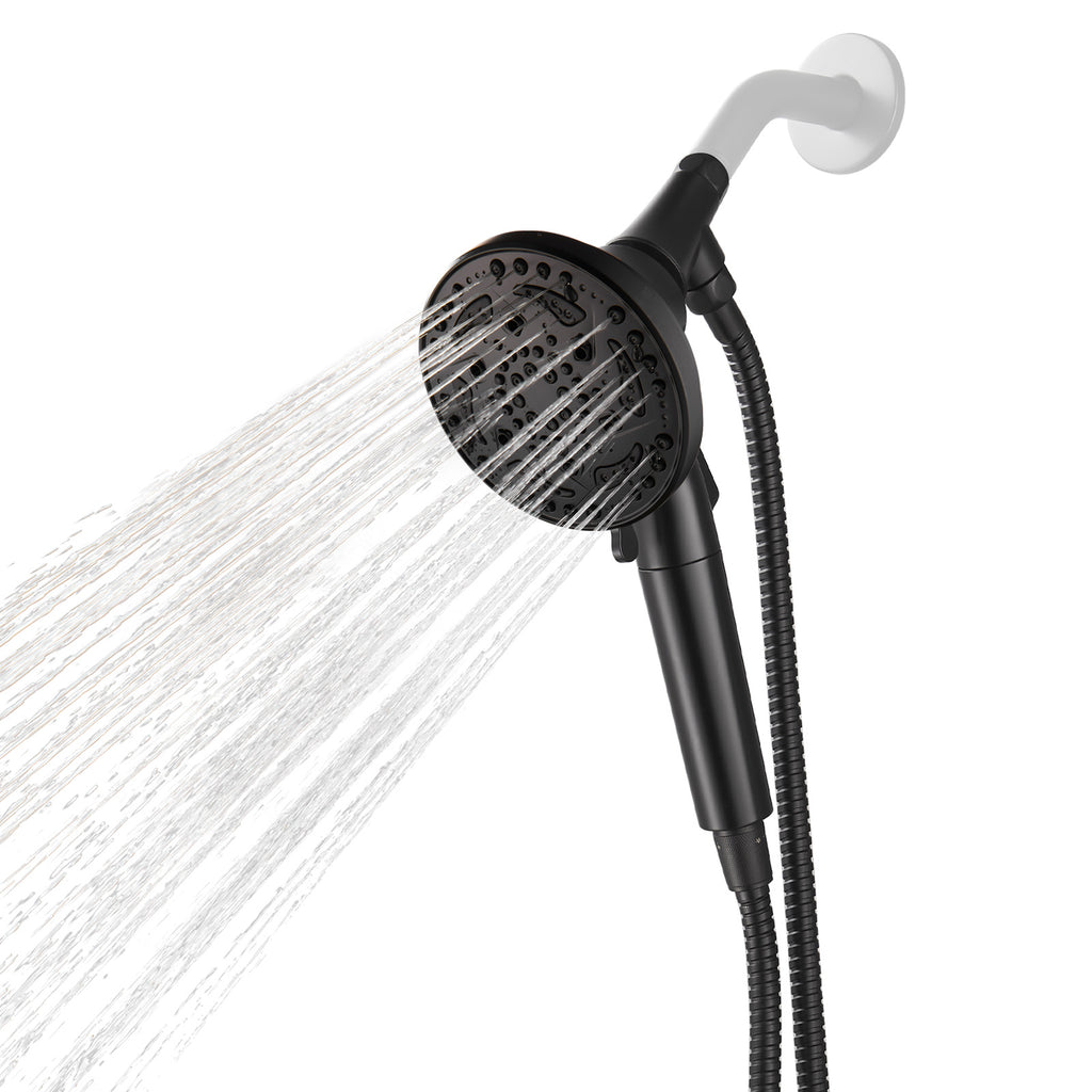 7-Spray Pattern 4.92 in. Wall Mount Handheld Shower Heads 1.8 GPM with Filter，Removable Shower hose in Matte Black