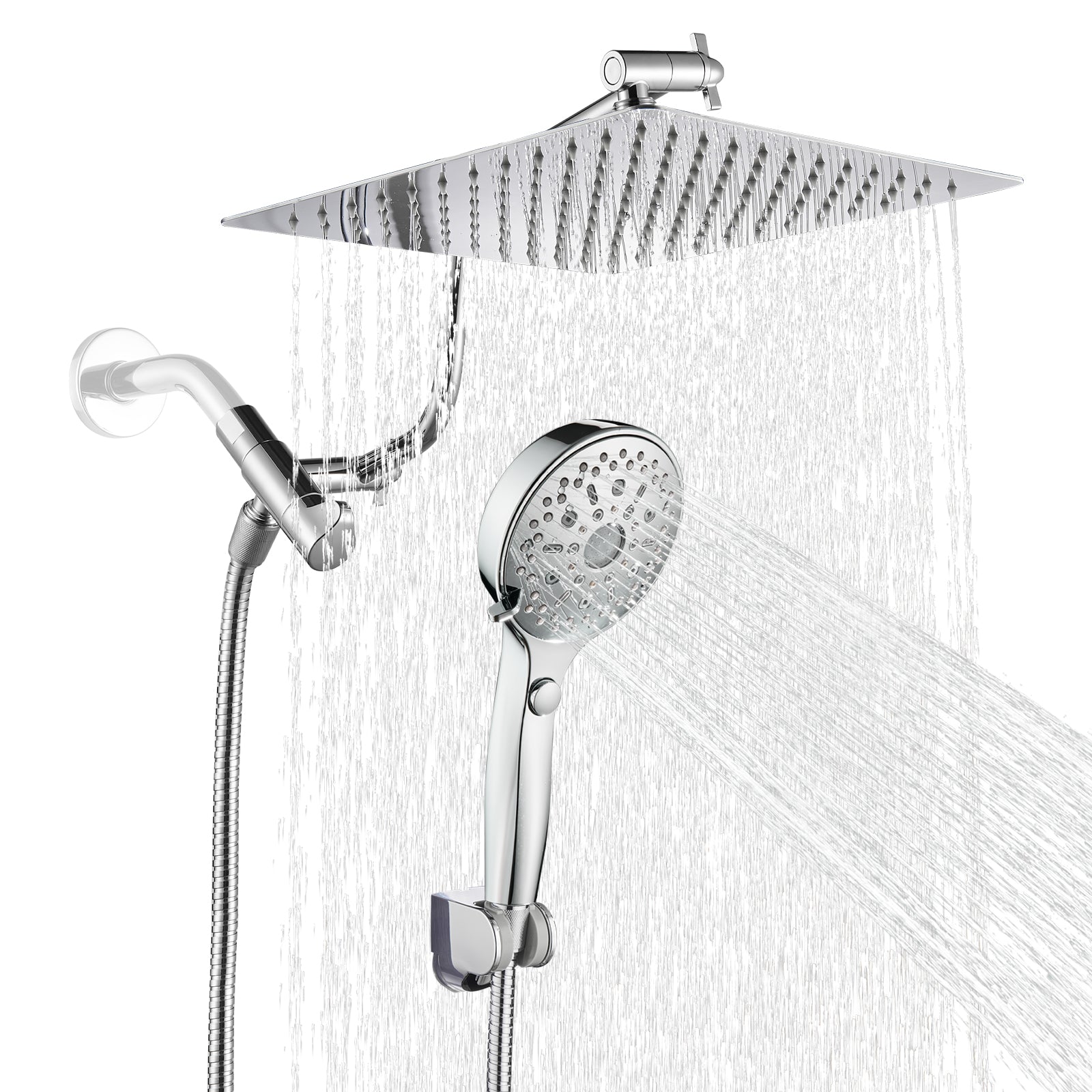 Rainfall Shower Head Combo 12-Spray 12 in. Wall Mount Dual Shower Heads and Handheld Shower Head with 1.8 GPM in Chrome