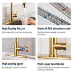 Gooseneck Single-Handle Pull Down Sprayer Kitchen Faucet with Deckplate and Sweep Spray Pull Out Sink Faucet in Gold