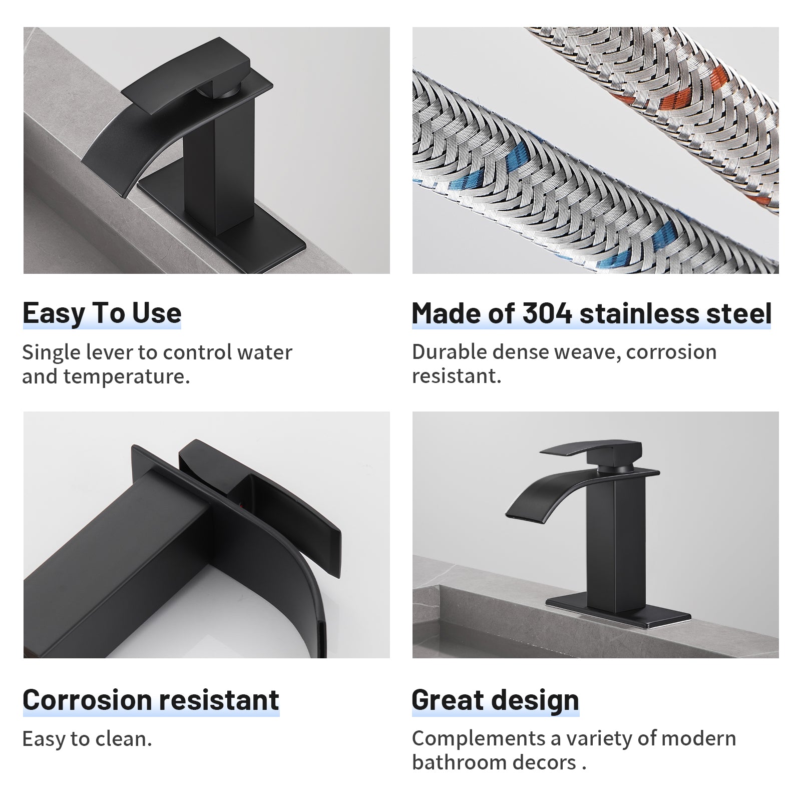 Arc Waterfall Single Handle Single Hole Bathroom Faucet in Matte Black