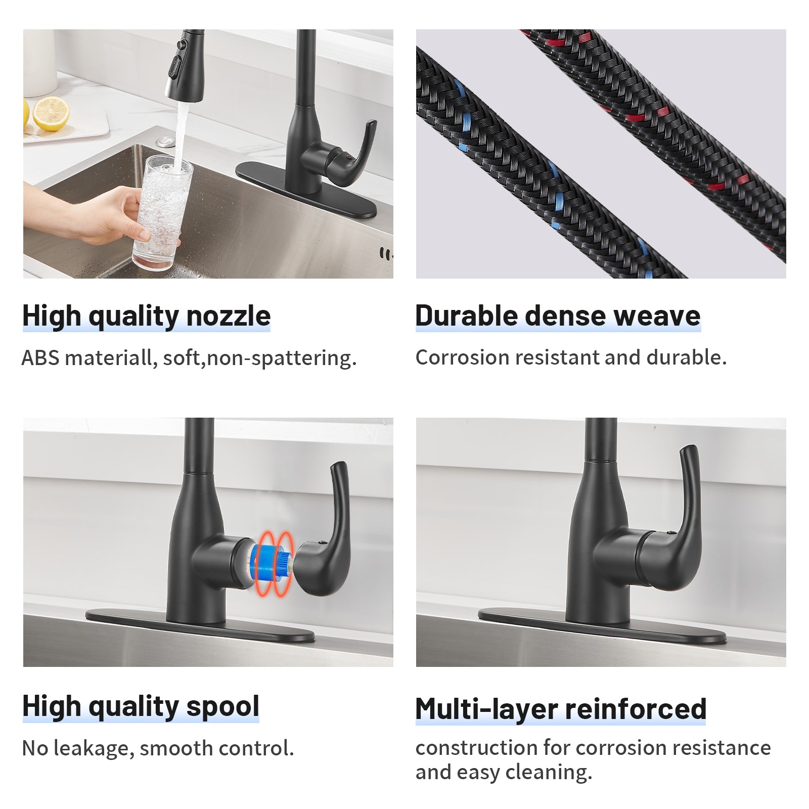 Gooseneck Single-Handle Pull Down Sprayer Kitchen Faucet with Deckplate and Sweep Spray Pull Out Sink Faucet in Black