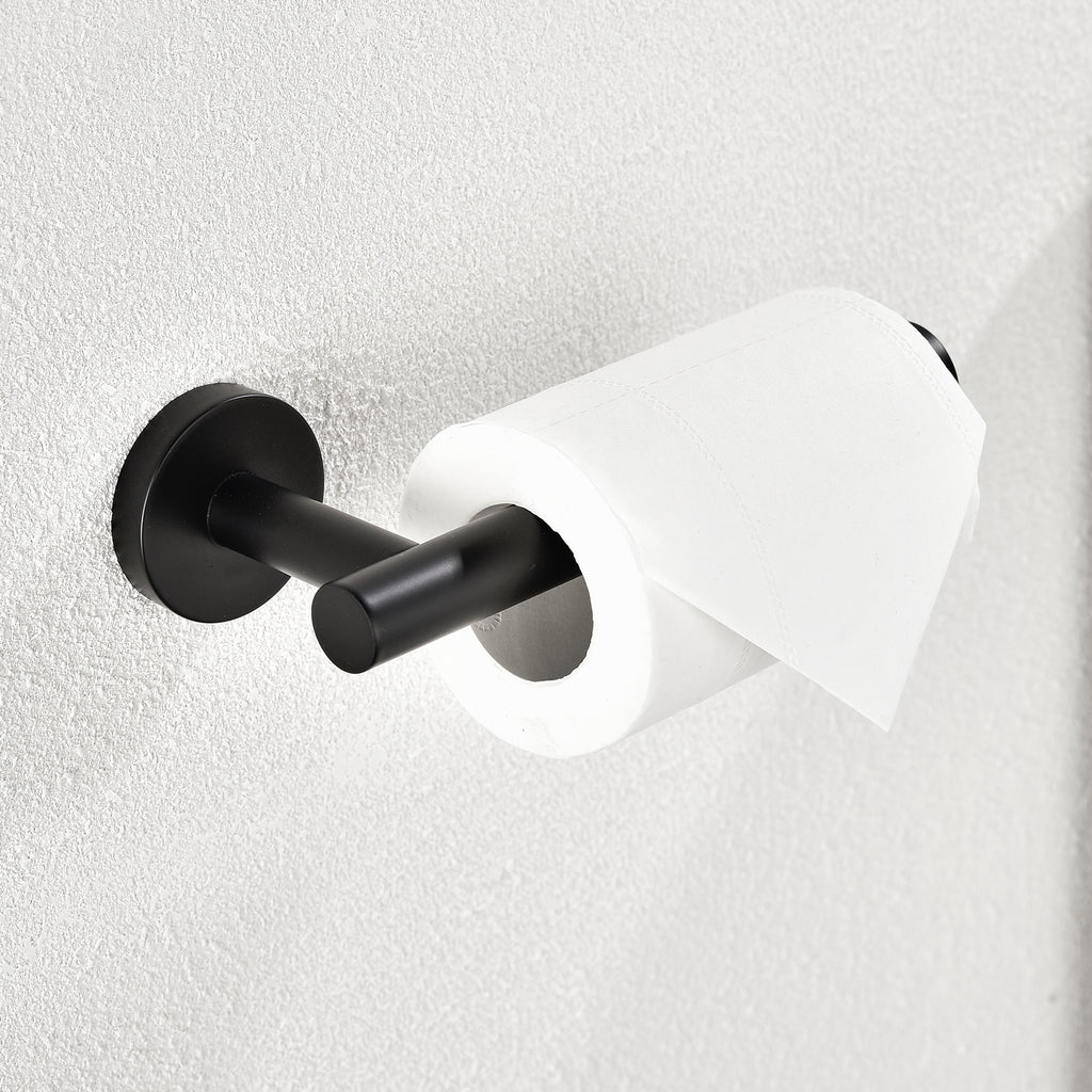 Modern 6-Pieces Stainless Steel Bath Hardware Set with Towel Ring Toilet Paper Holder Towel Hook and Towel Bar in Black