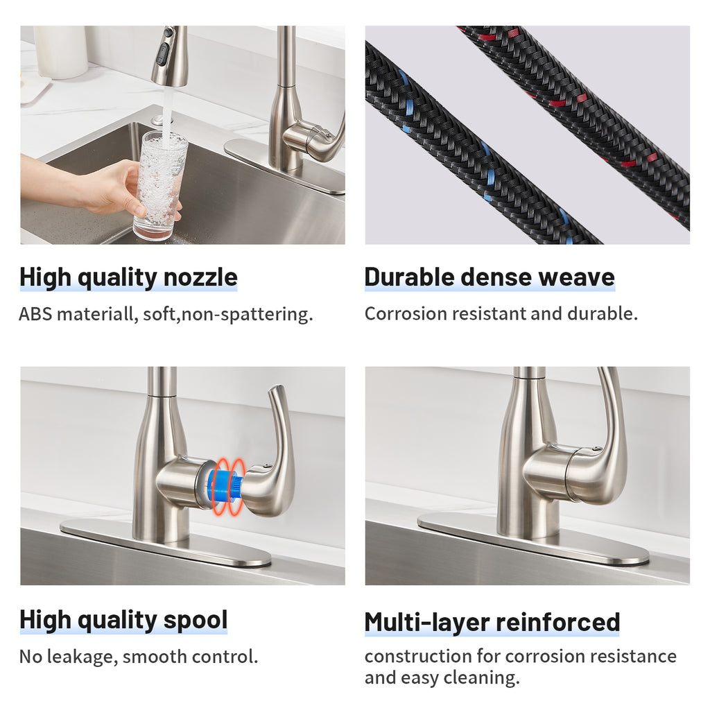 Gooseneck Single-Handle Pull Down Sprayer Kitchen Faucet with Deckplate Pull Out Sink Faucet in Brushed Nickel