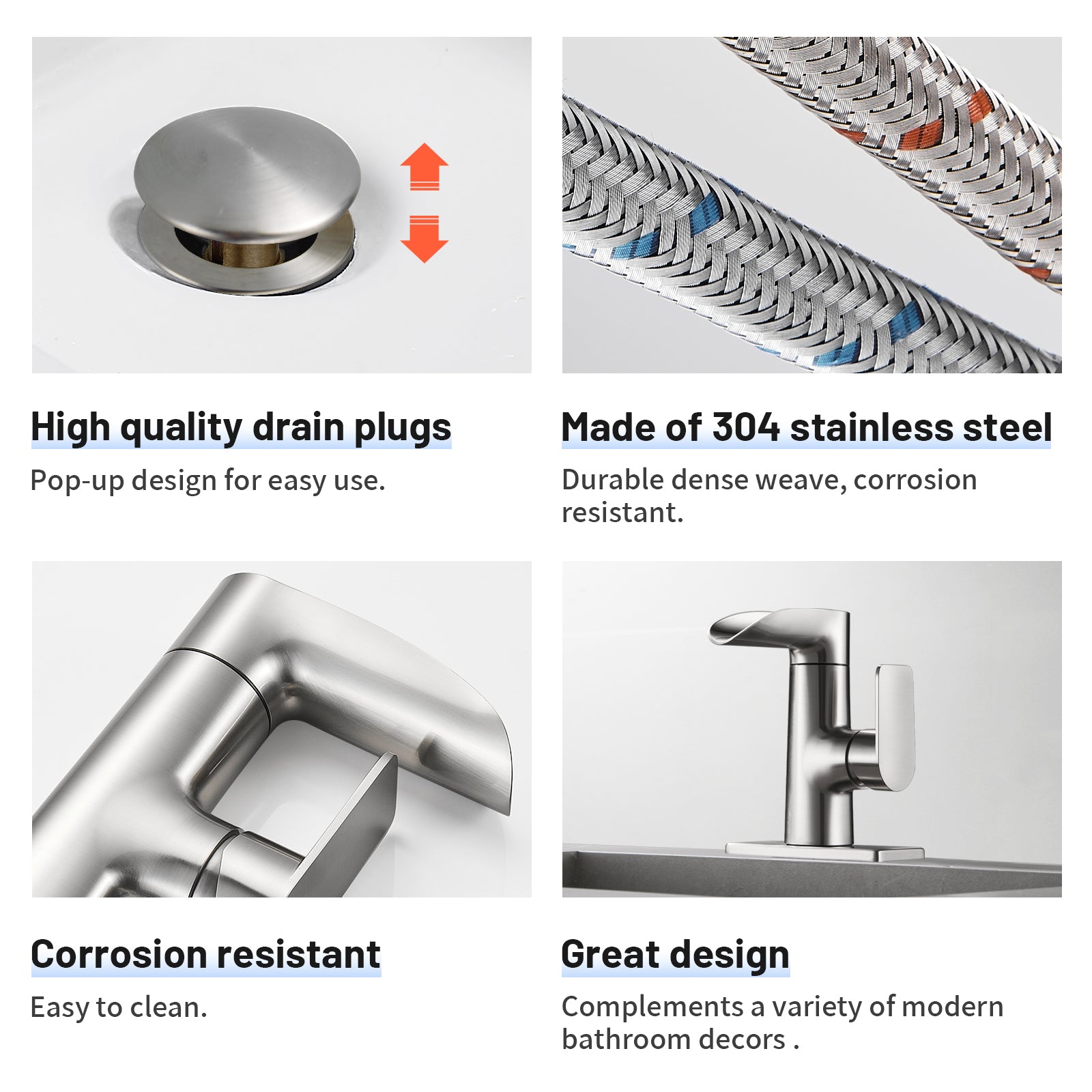 Single Handle Single Hole Low Arc Bathroom Faucet With Metal Pop Up Drain Assembly Swivel Sink Faucet in Brushed Nickel