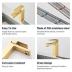 Square Single Handle Single Hole Bathroom Faucet in Brushed Gold