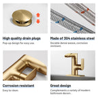 Waterfall Single Handle Single Hole Low Arc Bathroom Faucet With Metal Pop Up Drain Assembly Sink Faucet in Gold