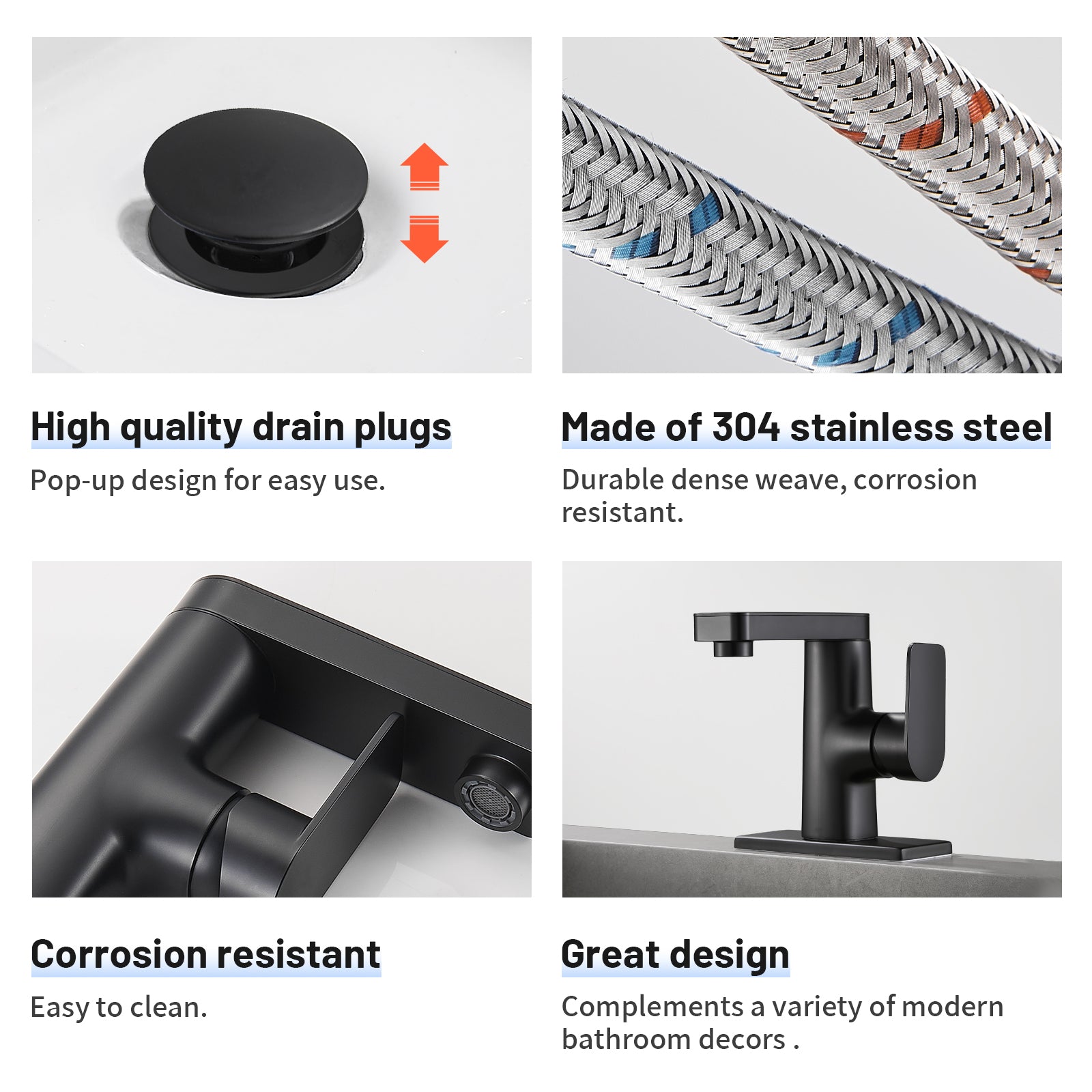 Single Handle Single Hole Low Arc Bathroom Faucet With Metal Pop Up Drain Assembly Swivel Sink Faucet in Matte Black