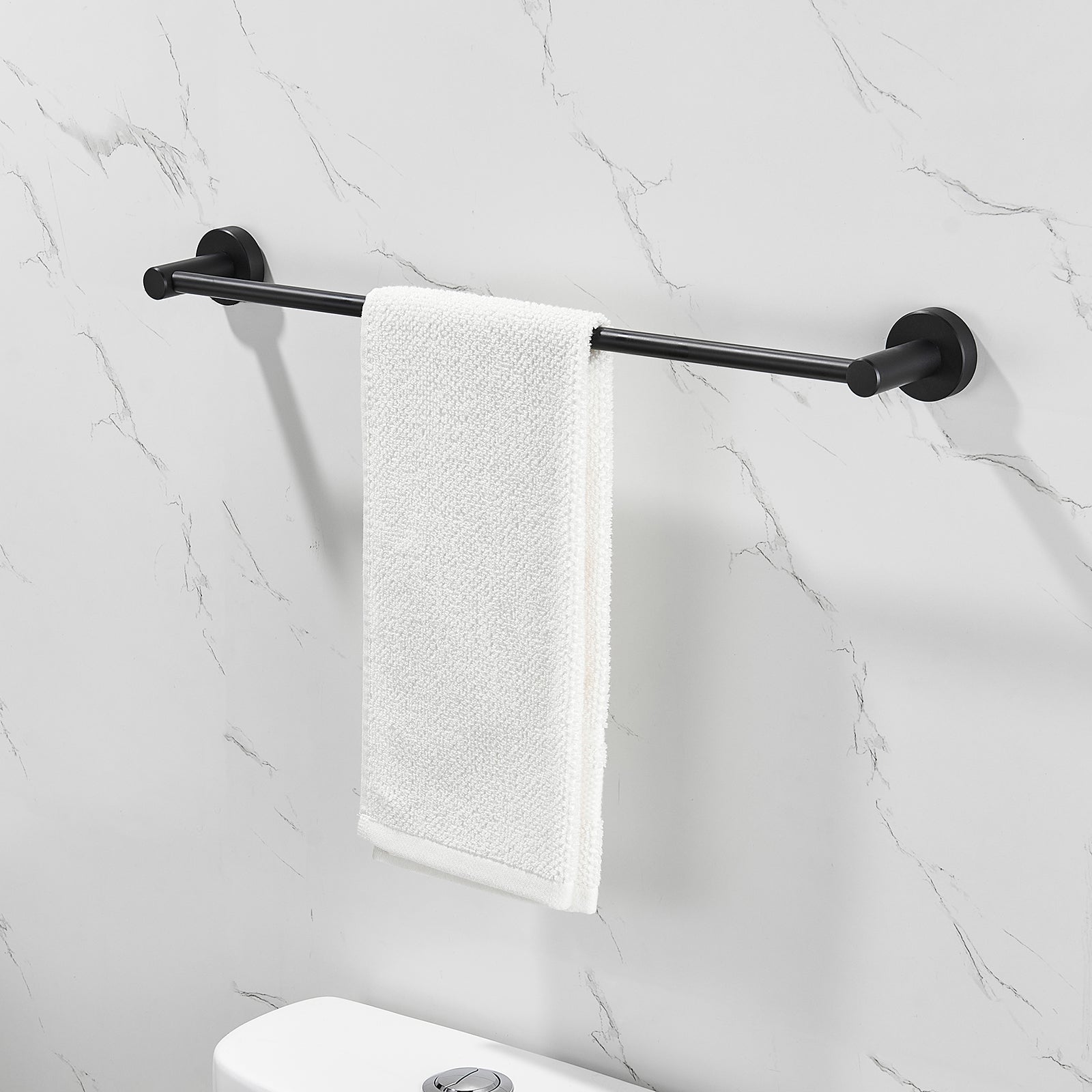 Modern 6-Pieces Aluminum Bath Hardware Set with Towel Ring Toilet Paper Holder Towel Hook and Towel Bar in Black