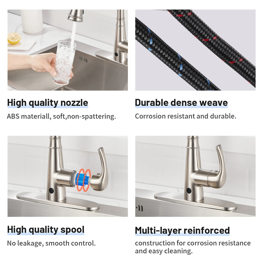 Touchless Single Handle Gooseneck Pull Down Sprayer Kitchen Faucet with Deckplate Pull Out Sink Faucet in Gold