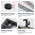 Waterfall Single Handle Single Hole Low Arc Bathroom Faucet With Metal Pop Up Drain Assembly Sink Faucet in Matte Black