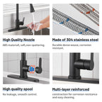 Gooseneck Single-Handle Pull Down Sprayer Kitchen Faucet with Deckplate and Sweep Spray Pull Out Sink Faucet in Black