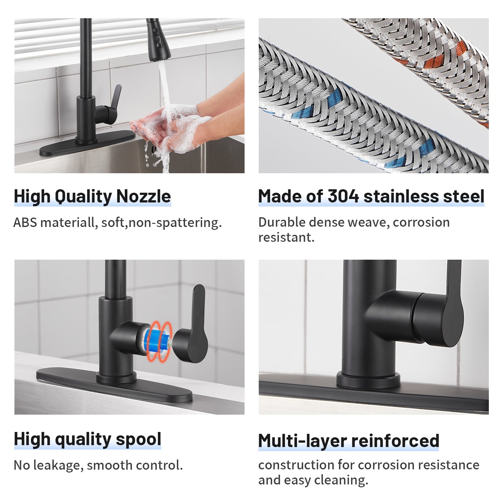 Gooseneck Single-Handle Pull Down Sprayer Kitchen Faucet with Deckplate and Sweep Spray Pull Out Sink Faucet in Black