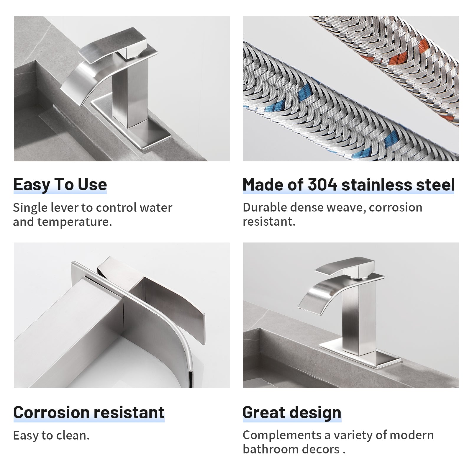 Arc Waterfall Single Handle Single Hole Bathroom Faucet in Brushed Nickel