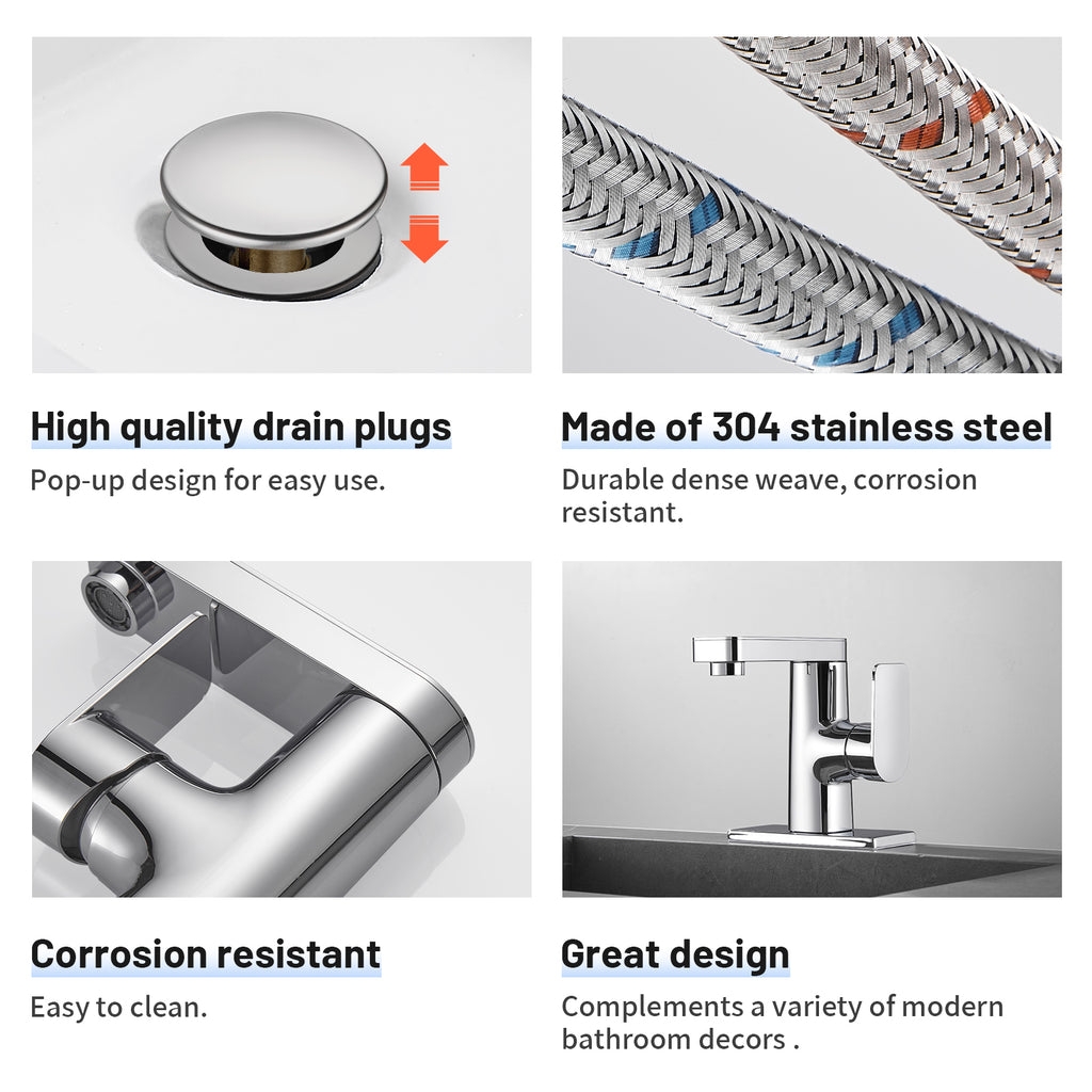 Single Handle Single Hole Low Arc Bathroom Faucet With Metal Pop Up Drain Assembly Swivel Sink Faucet in Chrome