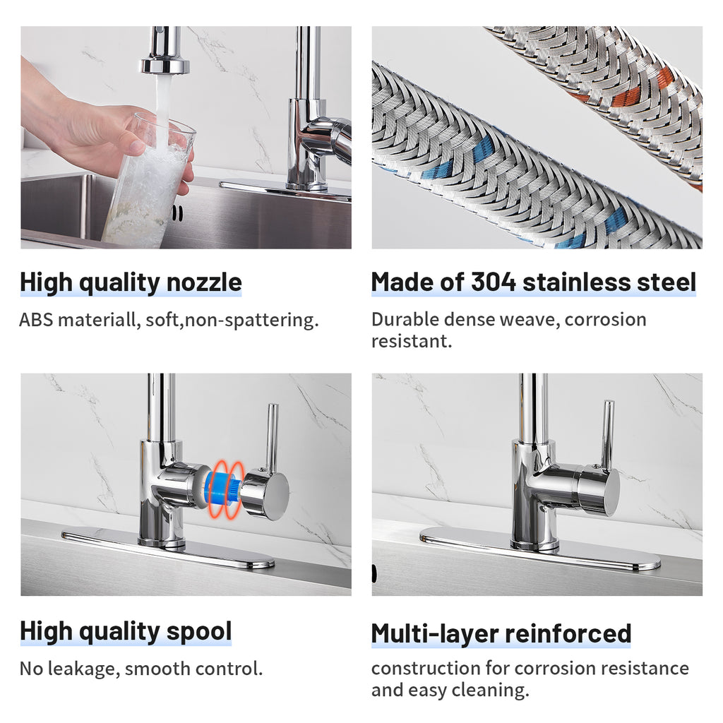 Single-Handle Pull Out Sprayer Coil Spring High-Arc Kitchen Faucet with Deckplate Sink Faucet in Chrome