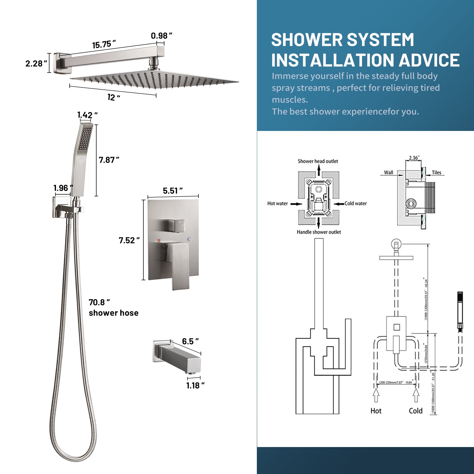 Rain Single Handle 1-Spray Tub Shower Faucet Handheld Combo with Valve 1.8 GPM 12 in. Adjustable Head in Brushed Nickel