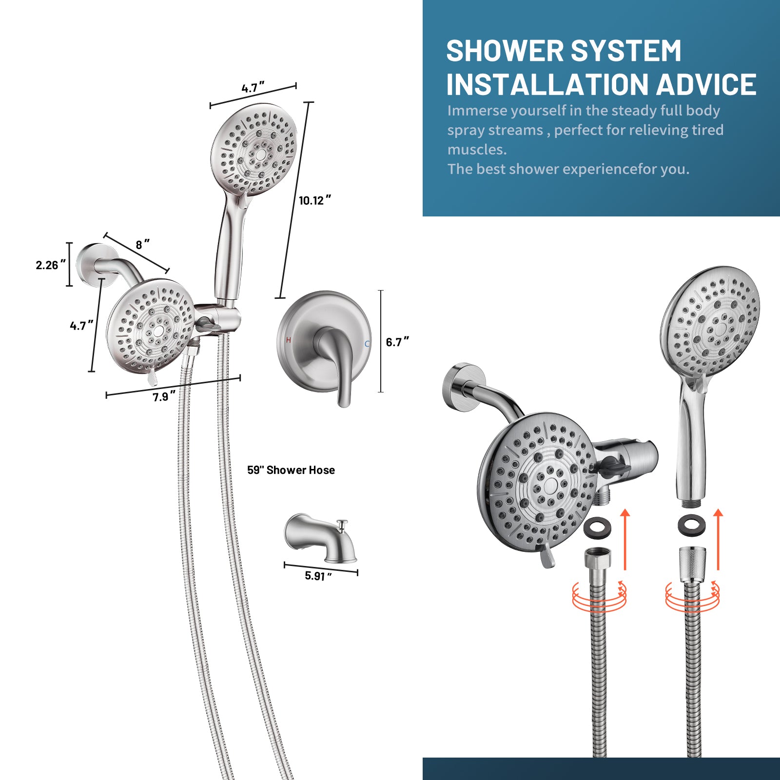 Rain Single Handle 5-Spray Tub Shower Faucet Handheld Combo with Valve 1.8 GPM Adjustable shower Head in Brushed Nicke