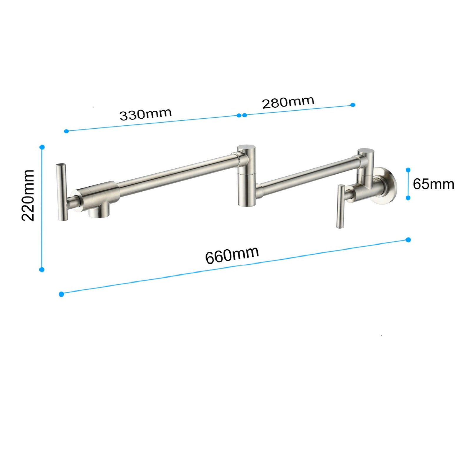 Wall Mounted Folding Pot Filler with Double-Handle Brass stretchable Kitchen Sink Faucet in Brushed Nickel