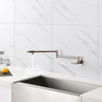 Wall Mounted Folding Pot Filler with Double-Handle Brass stretchable Kitchen Sink Faucet in Brushed Nickel