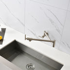 Wall Mounted Folding Pot Filler with Double-Handle Brass stretchable Kitchen Sink Faucet in Brushed Nickel