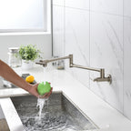 Wall Mounted Folding Pot Filler with Double-Handle Brass stretchable Kitchen Sink Faucet in Brushed Nickel