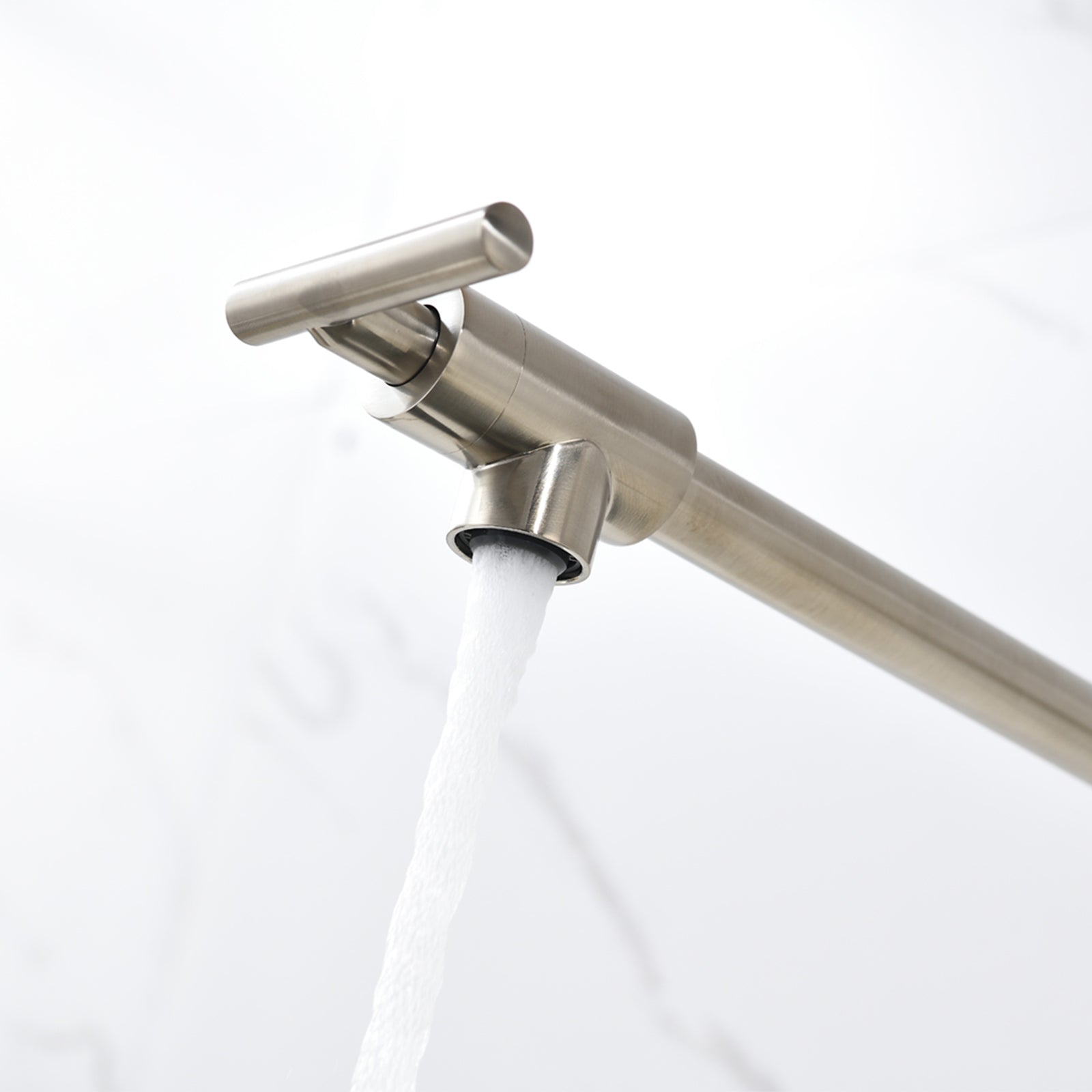 Wall Mounted Folding Pot Filler with Double-Handle Brass stretchable Kitchen Sink Faucet in Brushed Nickel