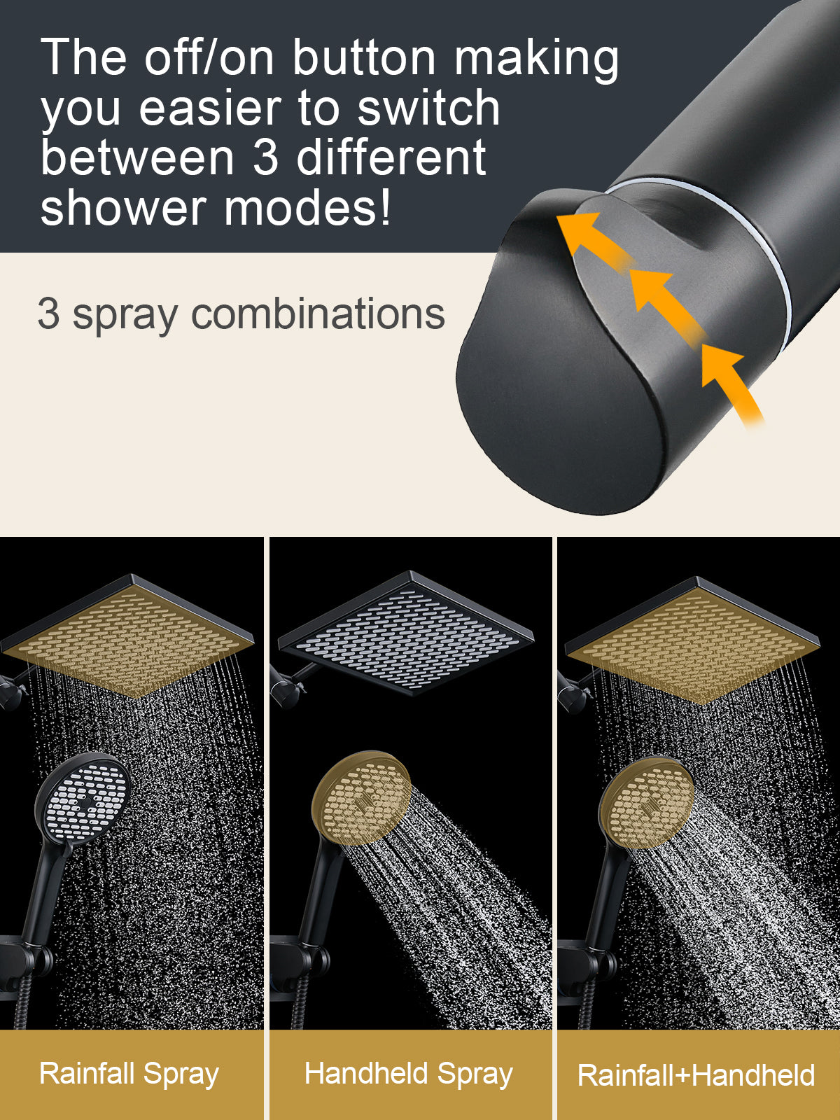 11.8 Inch Rain Shower Head with 6 Modes Handheld Water Spray，High Pressure Showerhead Combo with 11 Inch Adjustable Extension Arm, Black