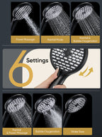 11.8 Inch Rain Shower Head with 6 Modes Handheld Water Spray，High Pressure Showerhead Combo with 11 Inch Adjustable Extension Arm, Black