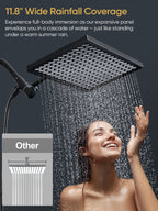 11.8 Inch Rain Shower Head with 6 Modes Handheld Water Spray，High Pressure Showerhead Combo with 11 Inch Adjustable Extension Arm, Black