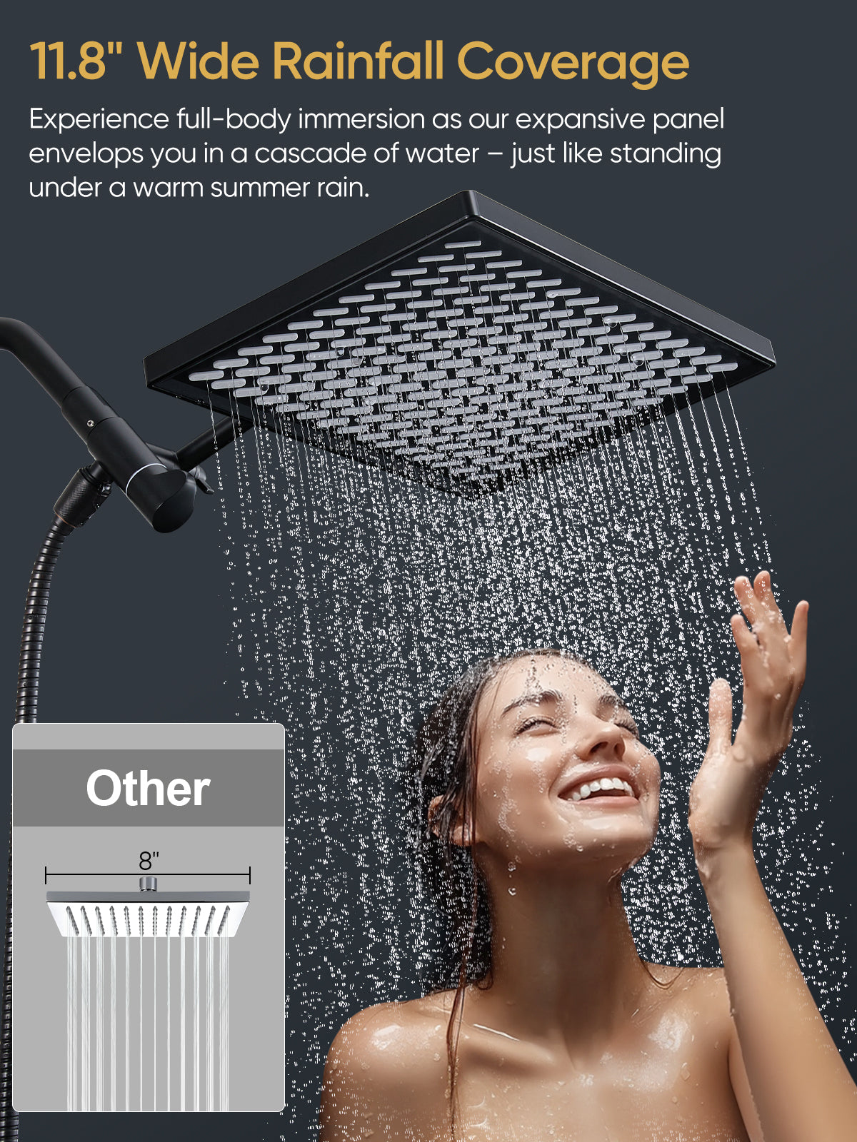 11.8 Inch Rain Shower Head with 6 Modes Handheld Water Spray，High Pressure Showerhead Combo with 11 Inch Adjustable Extension Arm, Black