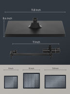 11.8 Inch Rain Shower Head with 6 Modes Handheld Water Spray，High Pressure Showerhead Combo with 11 Inch Adjustable Extension Arm, Black