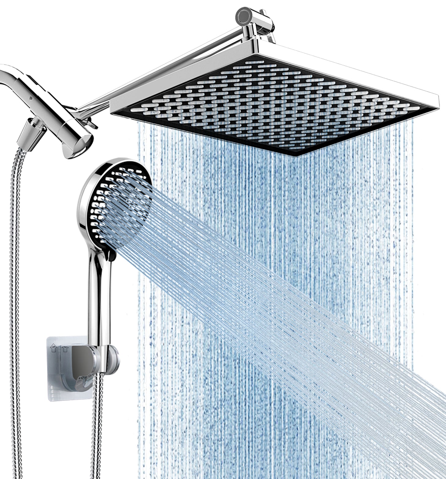 11.8 Inch Rain Shower Head with 6 Modes Handheld Water Spray，High Pressure Showerhead Combo with 11 Inch Adjustable Extension Arm, Chrome