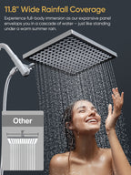 11.8 Inch Rain Shower Head with 6 Modes Handheld Water Spray，High Pressure Showerhead Combo with 11 Inch Adjustable Extension Arm, Chrome